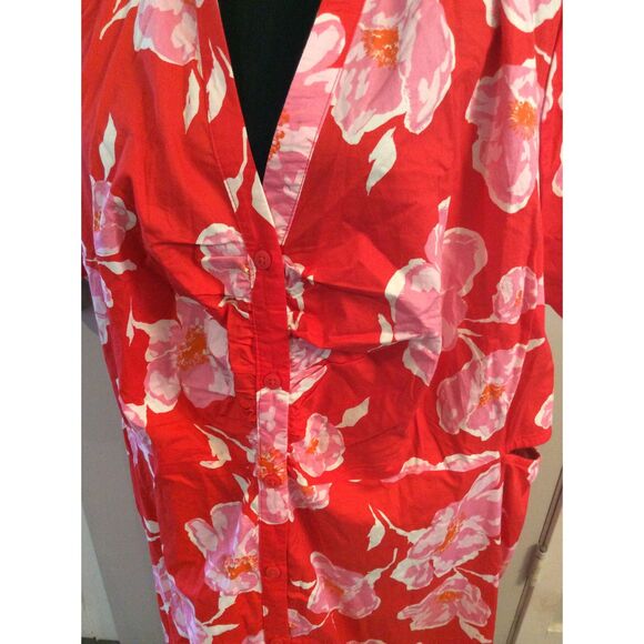 New NWT Plus 3X floral red midi dress cut outs Button up front shirt dress - Picture 4 of 6
